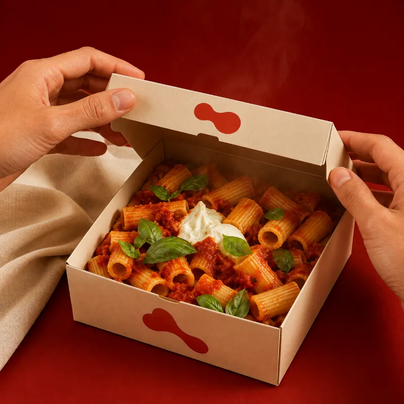 Boîte de rigatoni à la burrata, prête à livrer