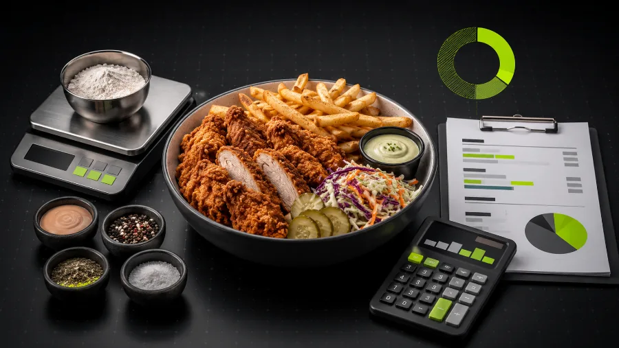 Plat pesé et chiffré, fiche technique et calcul du coût de revient